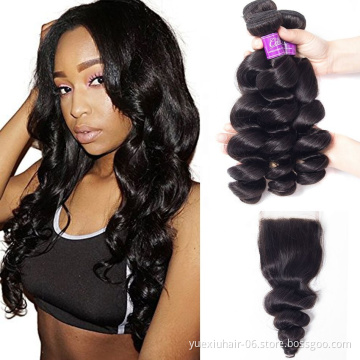 Malaysian Loose Wave  Hair Bundles with Closure Good Brazilian Cheap Hair Bundle with Middle Part Closure